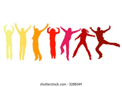 silhouettes of people jumping up in the air