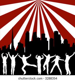 silhouettes of people jumping up in the air