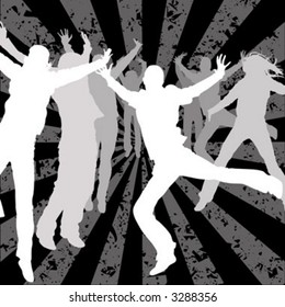 siluetas de personas saltando al aire