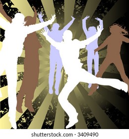 silhouettes of people jumping up in the air