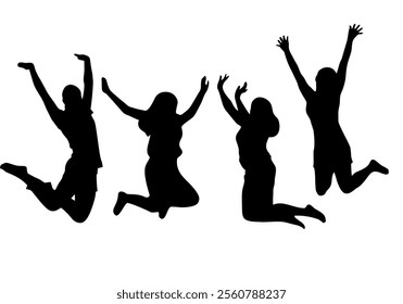 silhouettes of people jumping high