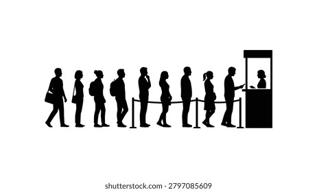 Silhouettes of people in line queue
