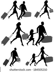silhouettes of people with luggage for your design