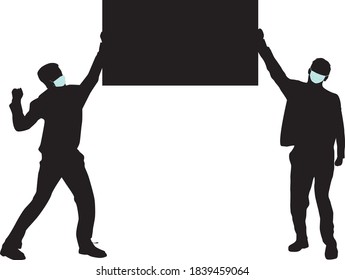 Silhouettes of people in medical masks. Virus protection concept. 