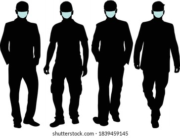 Silhouettes of people in medical masks. Virus protection concept.