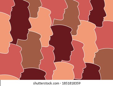 silhouettes of people, multicultural community, silhouettes of human faces of different races and skin colors