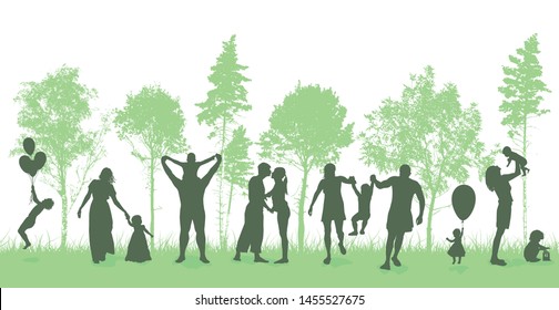 Silhouettes People Nature Happy Families Together Stock Vector (Royalty ...