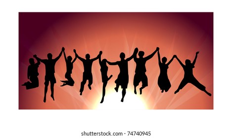 silhouettes of people on  a bright background