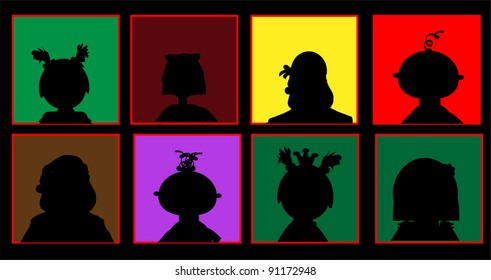 silhouettes of people on a colored background vector