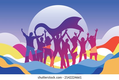 Silhouettes of people on May 4th Youth Day, people jumping up excitedly, vector illustration - Shutterstock ID 2142224661