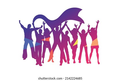 Silhouettes of people on May 4th Youth Day, people jumping up excitedly, vector illustration