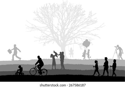 Silhouettes of people on the outside