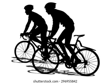 Silhouettes of people on a sport bike on a white background