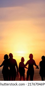 silhouettes of people on sunset
