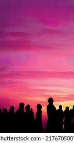 silhouettes of people on sunset