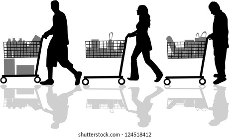 Silhouettes de la gente fuera de compras