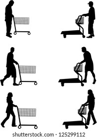 Silhouettes of people out shopping