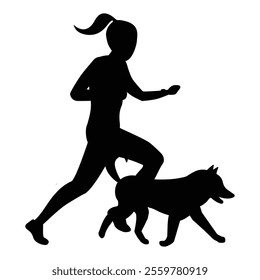 Silhouettes of People Playing with a Dog in the Park