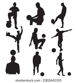 silhouettes of people playing soccer. vector set of football players
