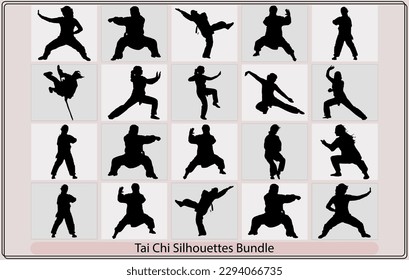 siluetas de personas practicando tai chi,arte marcial kung fu tai chi auto defensa ejercicio lucha contra el hombre maestro de la gente, tai chi chi hombre silueta vector