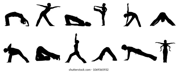 Silhouettes of people practising yoga