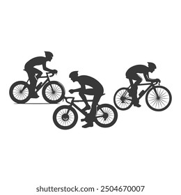  silhouettes of people riding bicycle. cyclist  view. high detail. isolated on a background.