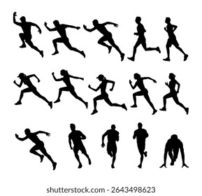 silhouettes of people running in different poses
