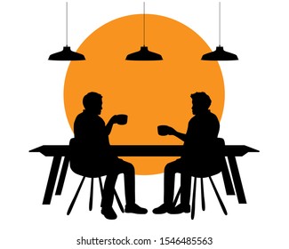 Silhouettes Of People. Silhouette Of a Table In a Cafe. Vector Black Illustration Isolated On White Background.