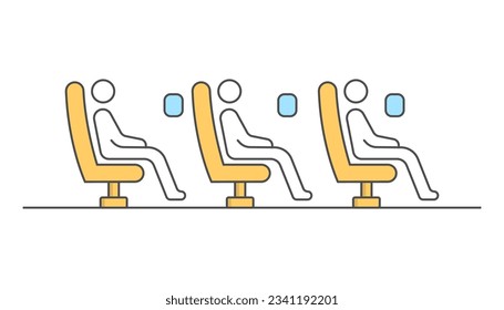 Silhouettes of people sitting in the airplane cabin. Vector flat illustration.