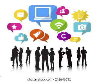 Siluetas de personas y vector de concepto de redes sociales