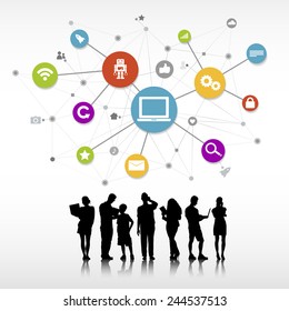 Silhouettes of People and Social Networking Concept