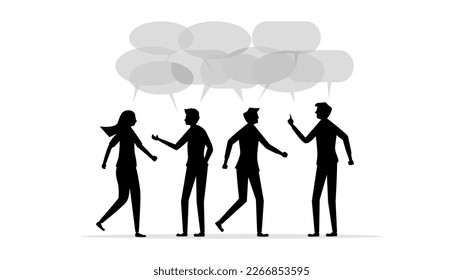 Silhouettes of people with speech bubbles. Comment concept. Meeting to propose suggestions. vector 