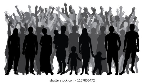 Silhouettes of people standing in full growth, crowd. Vector