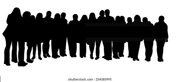 silhouettes of people, standing in line