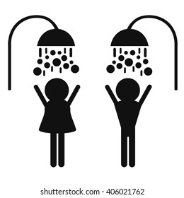 Silhouettes of people taking a shower