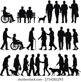 Siluetas de personas en diversas actividades e interacciones