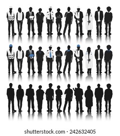 Silhouettes of People with Various Occupations Vector
