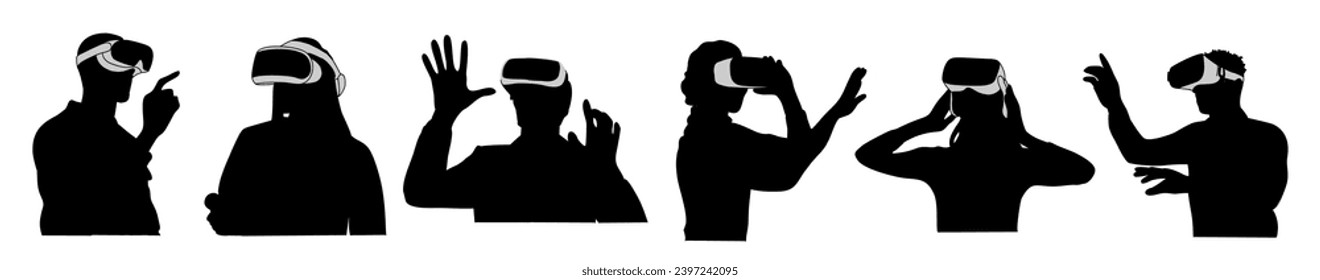 Silhouettes of people in virtual reality headset.