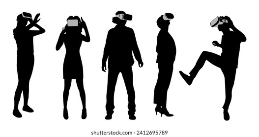 Siluetas de personas con casco de realidad virtual.