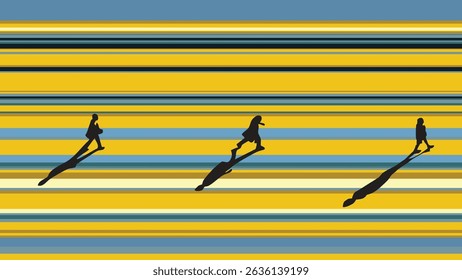 silhouettes of people walk over a abstract background
