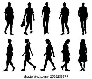 Silhuetas de pessoas caminhando em diferentes estilos