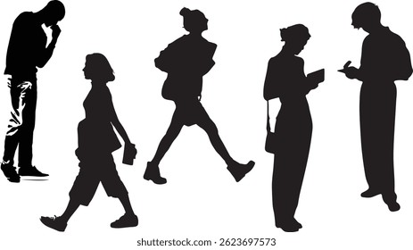 Silhouettes of People Walking and Interacting – Urban Lifestyle Concept