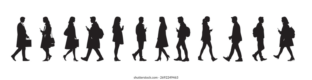silhouettes of people walking and talking