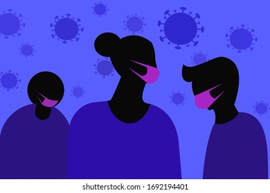 Silhouettes of people wearing face mask to defend against viral disease