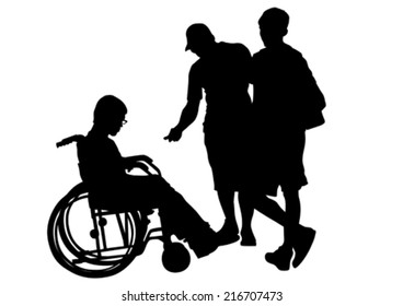 Silhouettes of people and wheelchair users