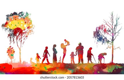 Silhouettes of people. Woman life cycle abstraction. Vector illustration