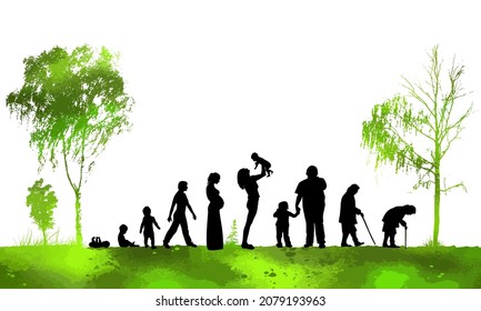 Silhouettes of people. Woman life cycle abstraction. Vector illustration