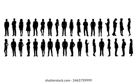 Silhouettes of people working group set vector illustration black and white. Person businessman and woman adult. Team work community isolated shape horizontal collection profile