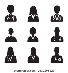 Silhouettes of people working group set vector illustration black and white. Person businessman and woman adult. Team work community isolated shape