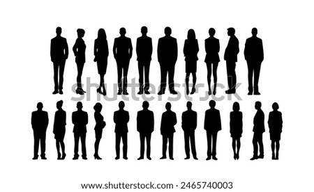 Silhouettes of people working group set vector illustration black and white. Person businessman and woman adult. Team work community isolated shape horizontal collection profile